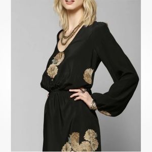 New Stone Cold Fox Outlaw Dress Silk Black Rose Floral Mini boho tunic 2 S $374
